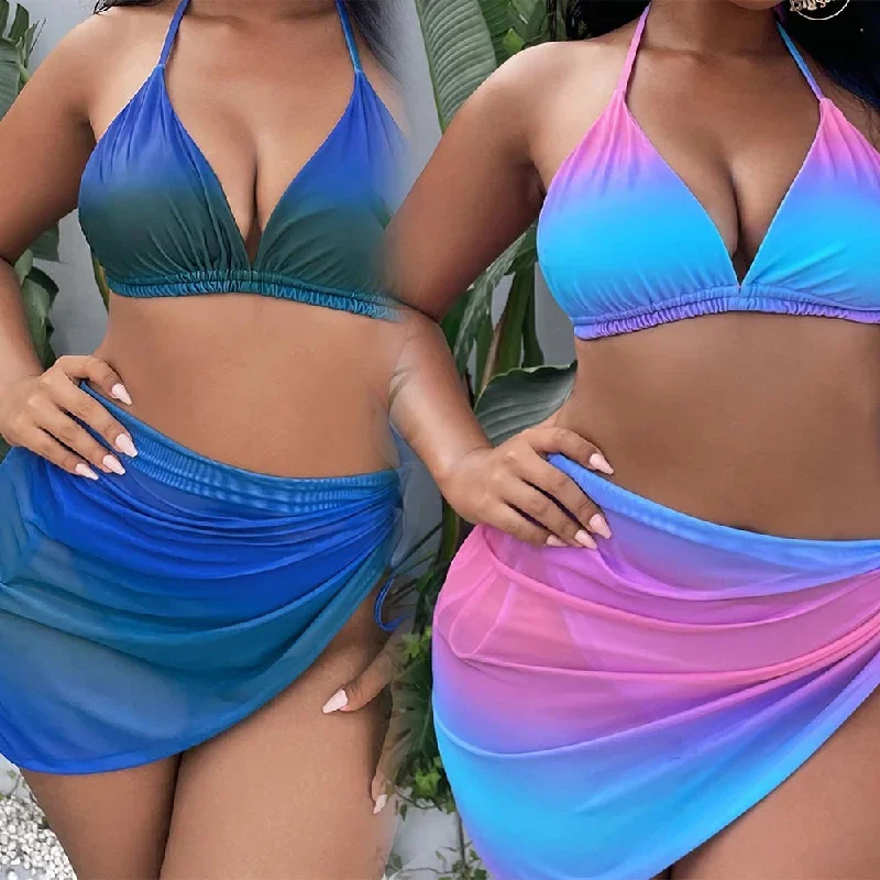 2024 New Fat Plus Fat Bikini Fat Sister Swimsuit Big Size Fat Woman Bikini Gradient Swimsuit Female 2 Colors