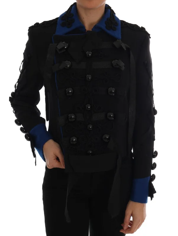 Dolce & Gabbana Chic Black & Blue Short Trench Jacket