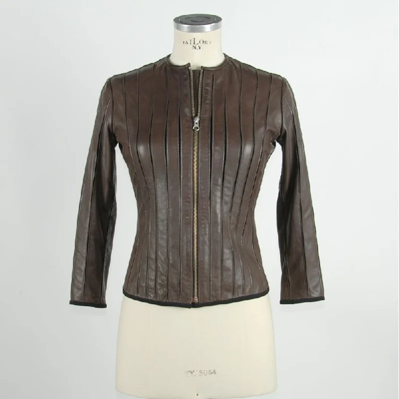 Emilio Romanelli Elegant Brown Leather Jacket for Sleek Style