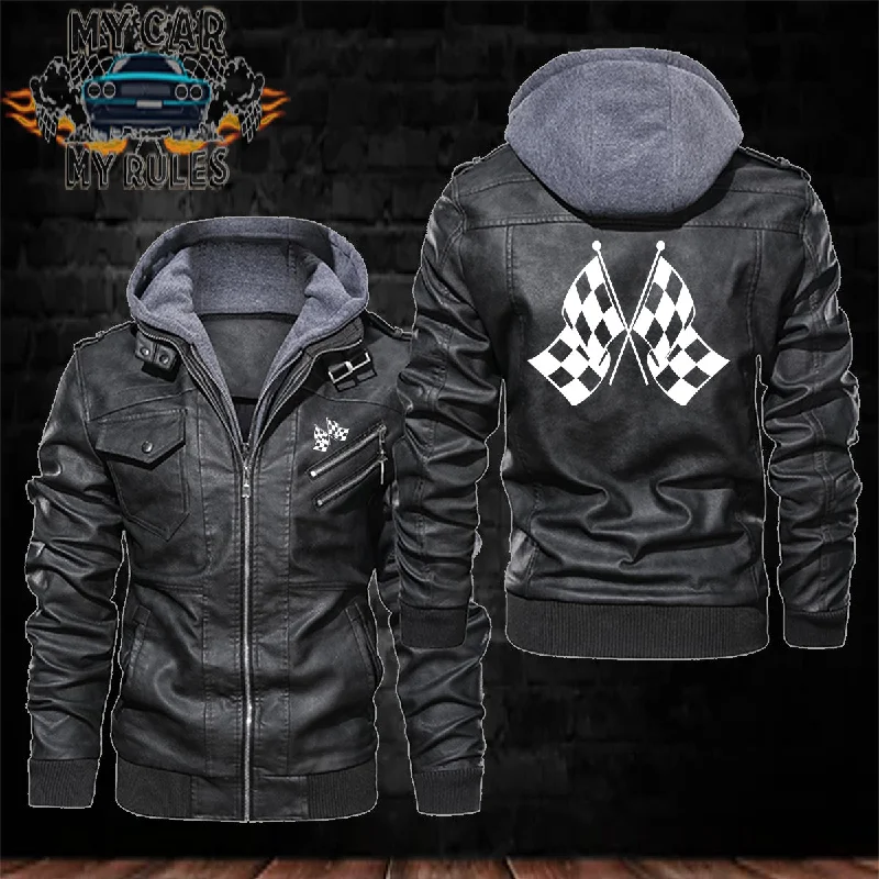 Racing Checkered Flag Leather Jacket