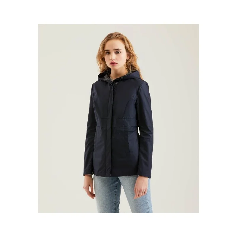 Refrigiwear Chic Blue Polyester Jacket with Zip and Button Detail