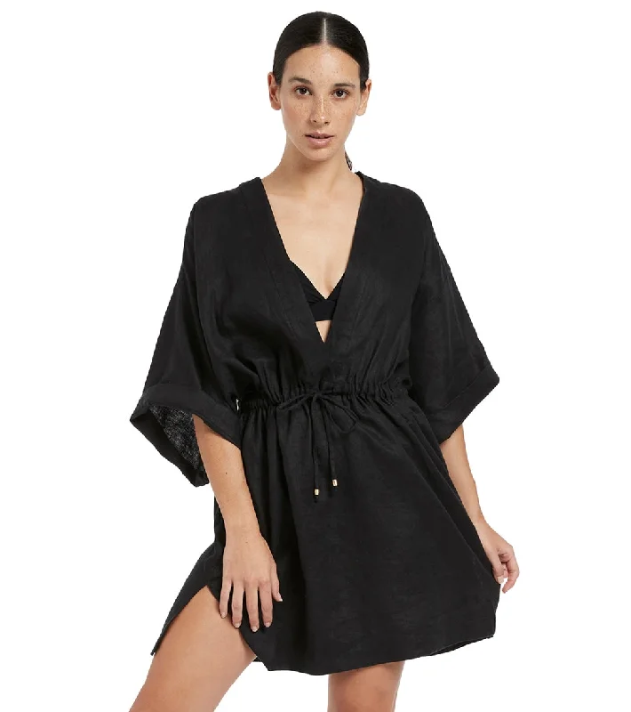 Jets Swimwear Australia Women's Jetset Gather Front Kaftan Black