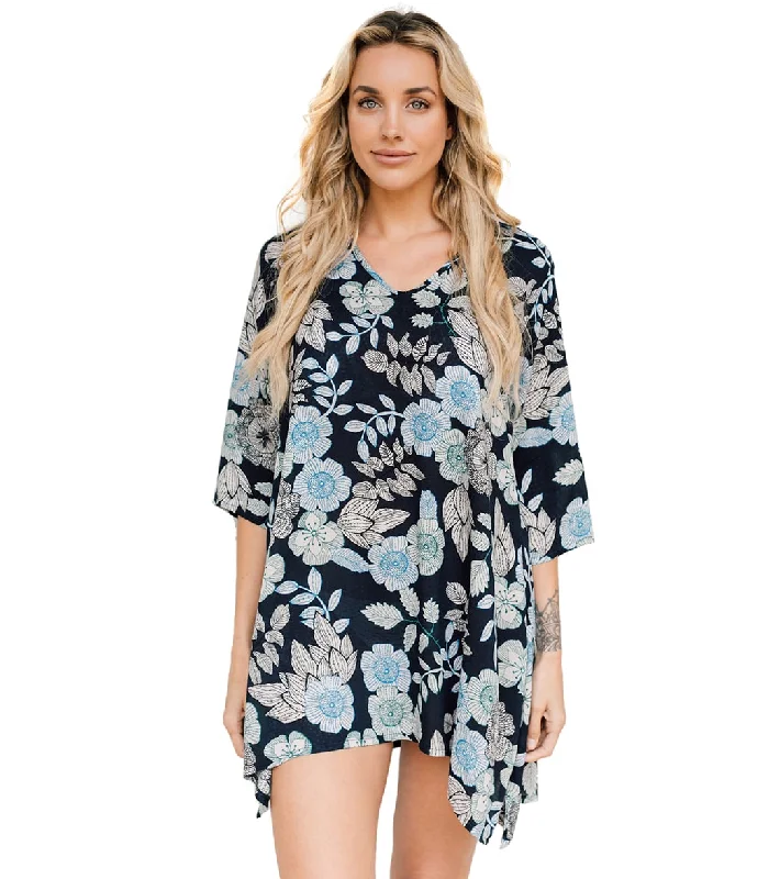 J.Valdi Women's Blooms Sharkbite Tunic Cover Up Blue