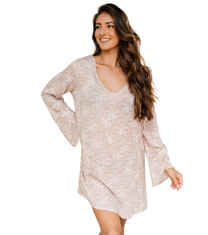 J.Valdi Women's Morocco Bell Sleeve Tunic Cover Up Tan