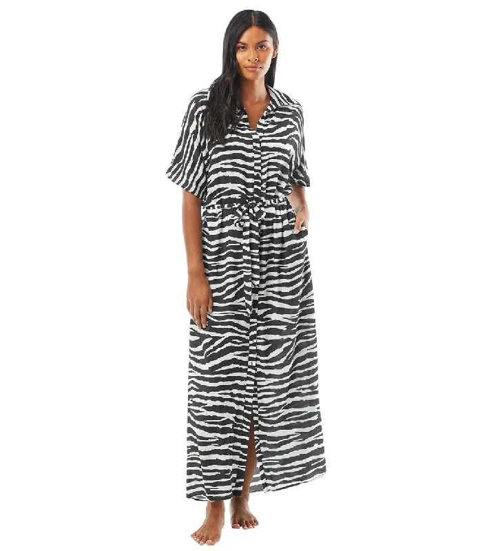 Vince Camuto Women's Zebra Belted Maxi Dress Cover Up Black