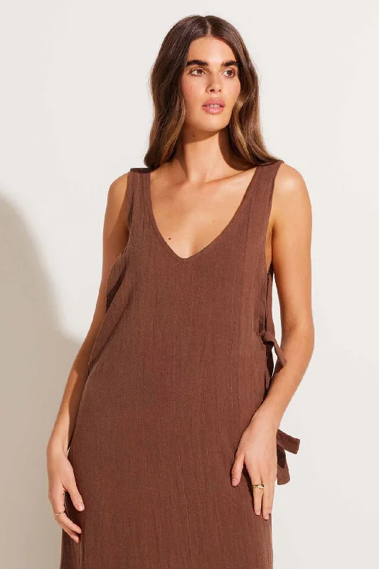 Riviera Dress - Mocha Crinkle Linen