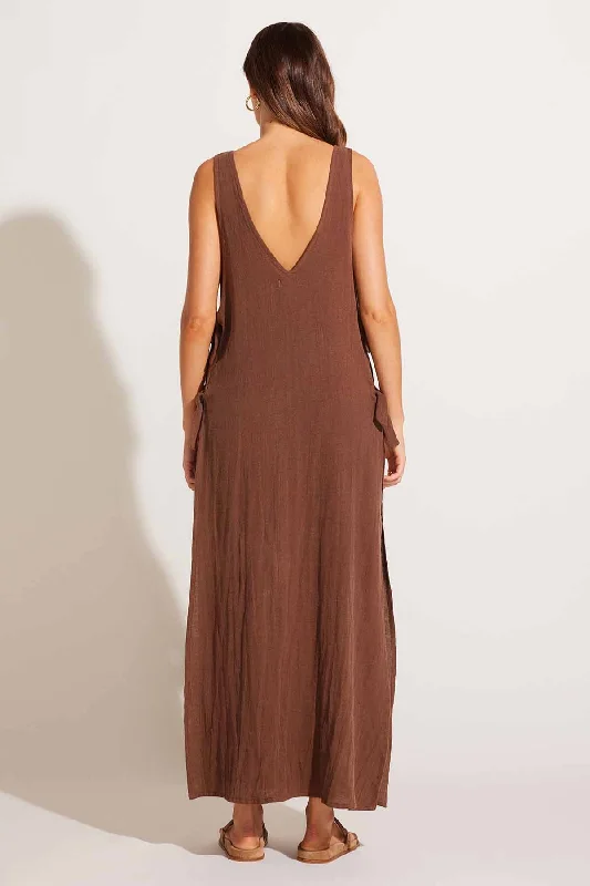 Riviera Dress - Mocha Crinkle Linen