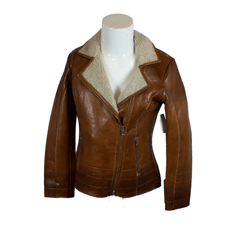 BOL Women's Fur Collar Leather Jacket