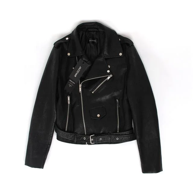 JAZZEVAR New Autumn Fashion Street Women's Short Washed PU Leather Jacket