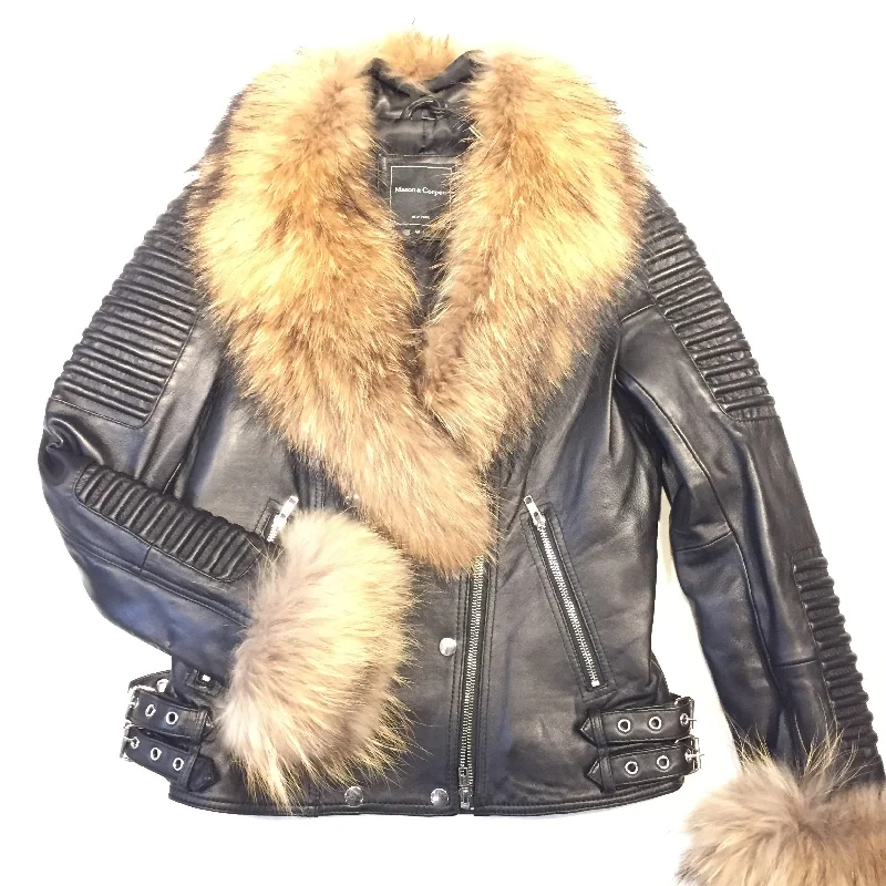 Mason & Cooper Ladies Black Lambskin/Fox Fur Biker Jacket