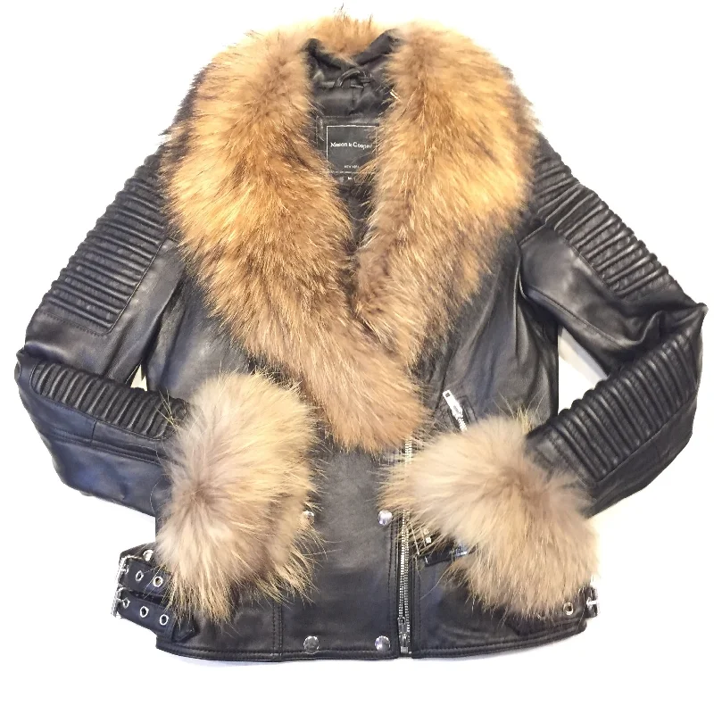 Mason & Cooper Ladies Black Lambskin/Fox Fur Biker Jacket