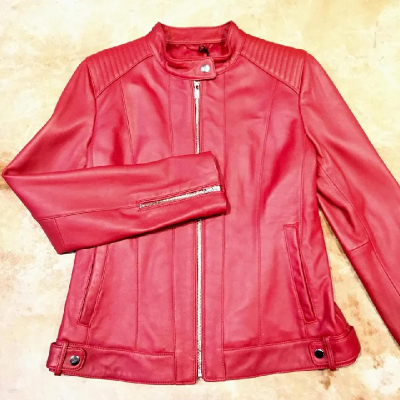 Mason & Cooper Candy Red Lambskin Mandarin Jacket