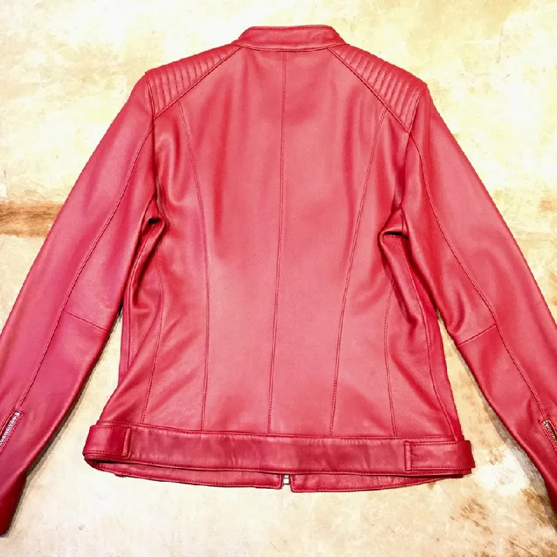 Mason & Cooper Candy Red Lambskin Mandarin Jacket