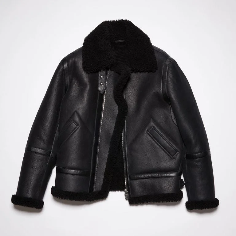 Men’s Black Shearling Aviator Leather Jacket