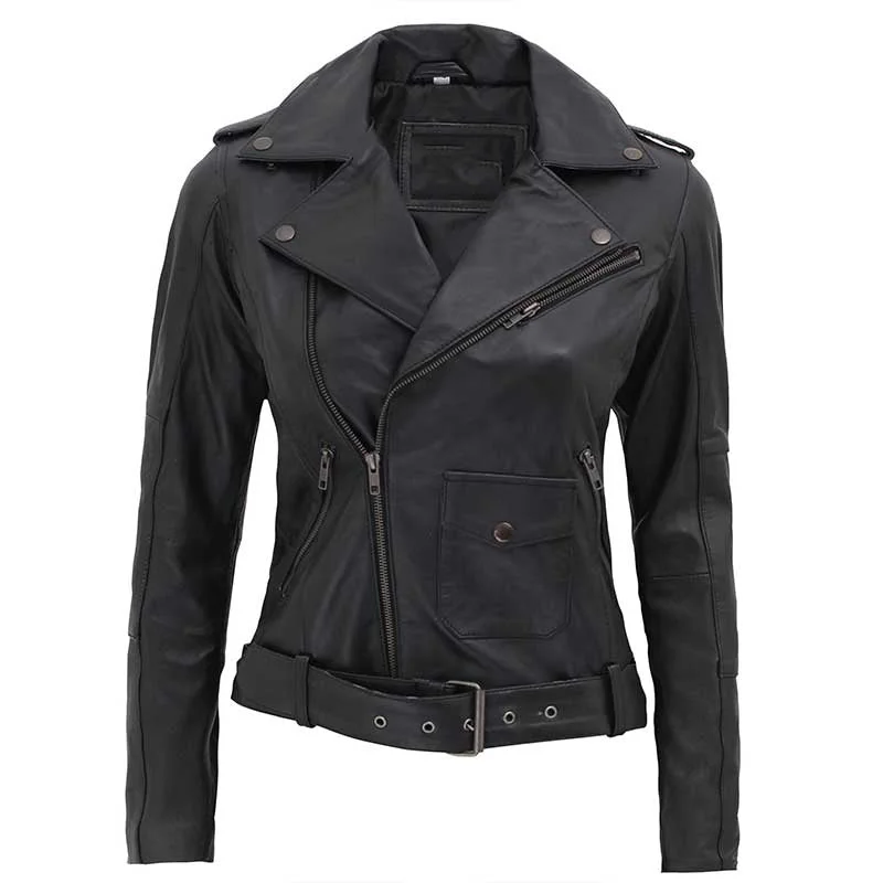 Ninfa Women Black Real Leather Jacket