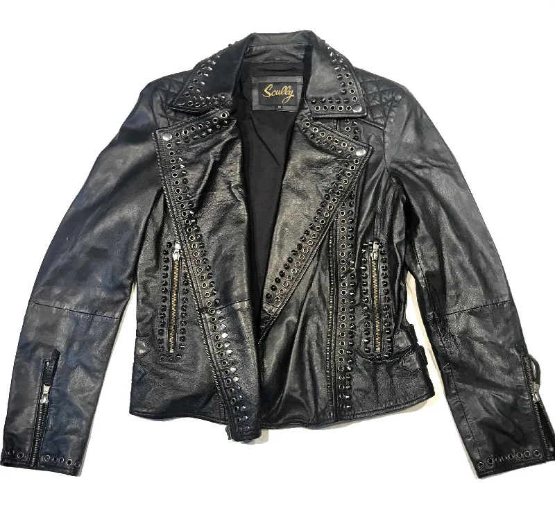 Scully Ladies Studded Spike Lambskin Biker Jacket