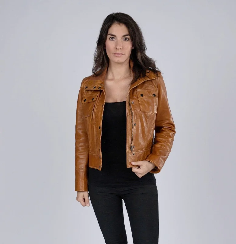 Arlet Womens Leather Short Jacket Tan