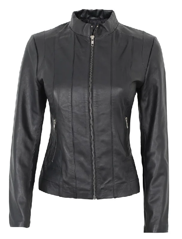 Tresa Women Black Fitted Leather Jacket