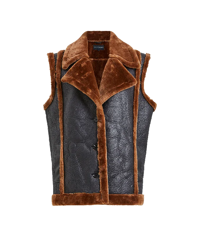 Belen Faux Fur Gilet - Blackout/Tobacco Brn