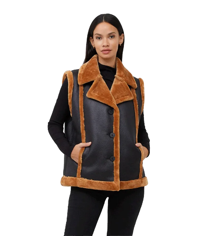 Belen Faux Fur Gilet - Blackout/Tobacco Brn