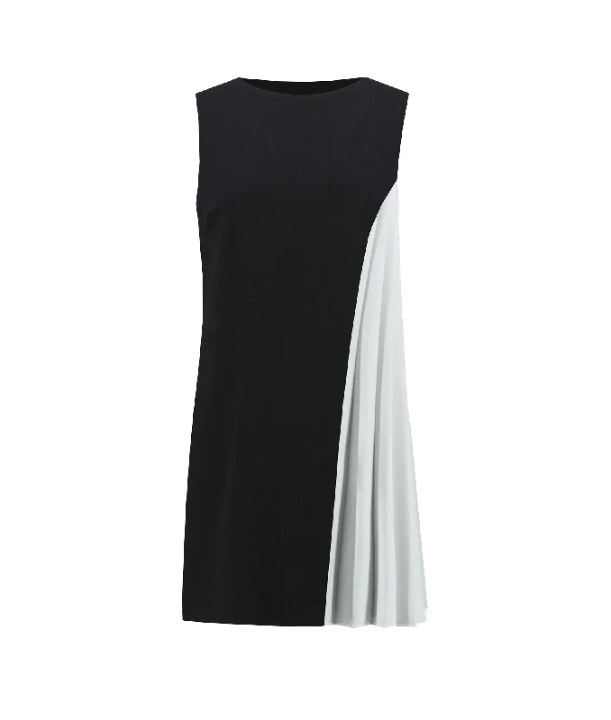 Two-tone Pleated Tank Dress Style - Black