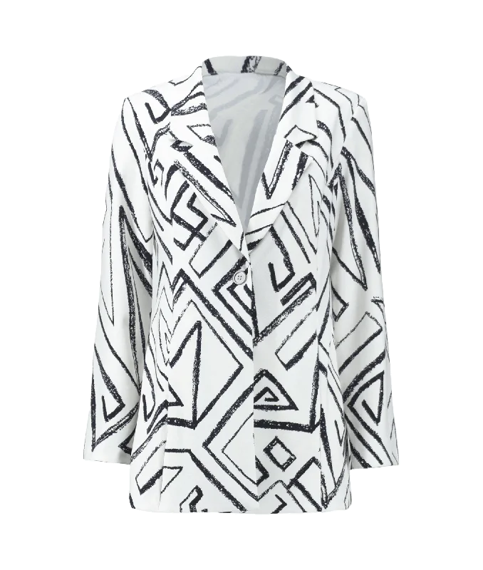 Abstract Print Blazer - White