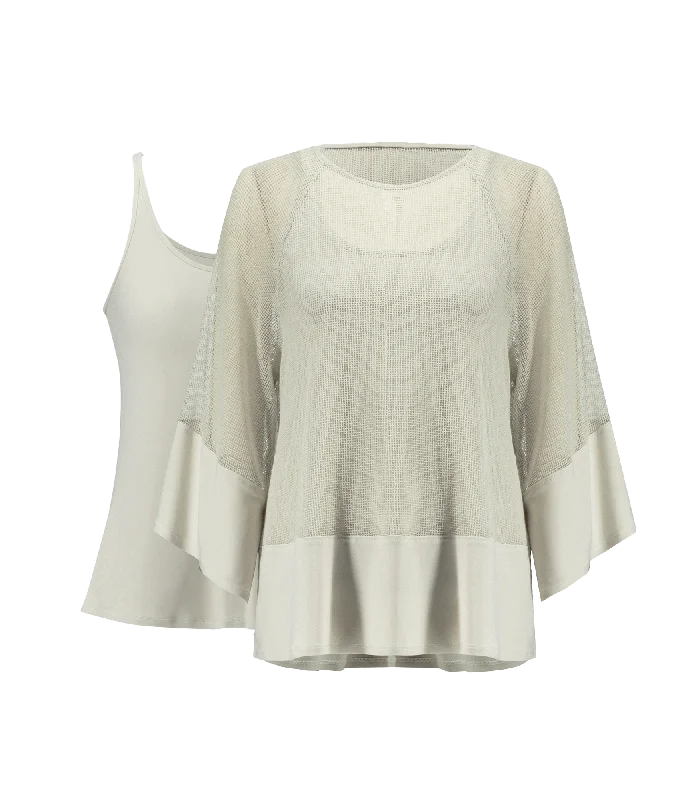 Dual Fabric Fishnet Tunic Style - Cream