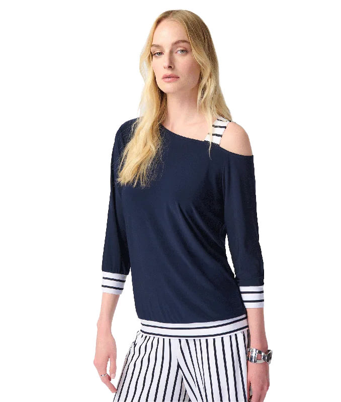 Striped Detail Asymmetric Top - Navy