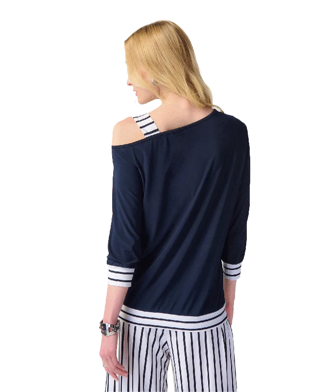 Striped Detail Asymmetric Top - Navy