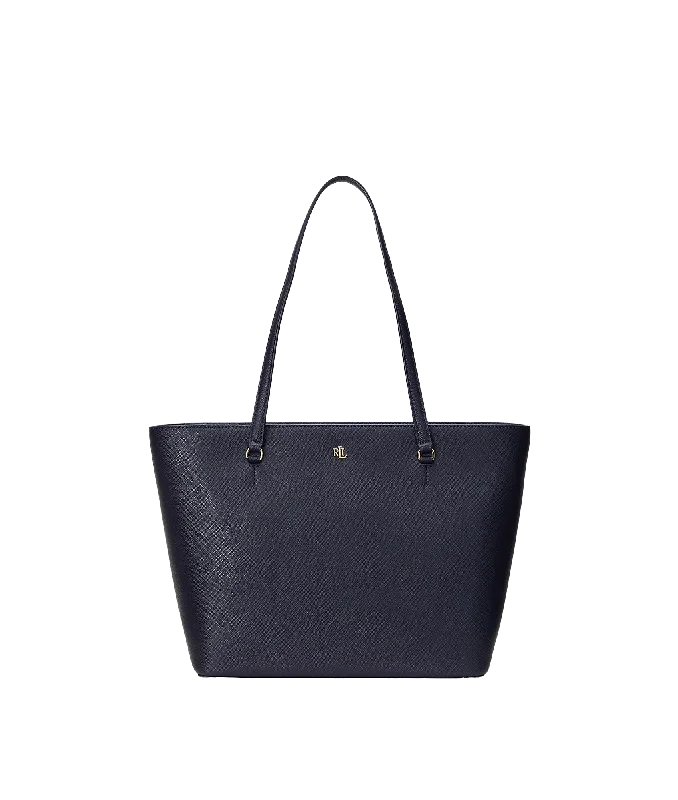 Crosshatch Leather Medium Karly Tote - Navy