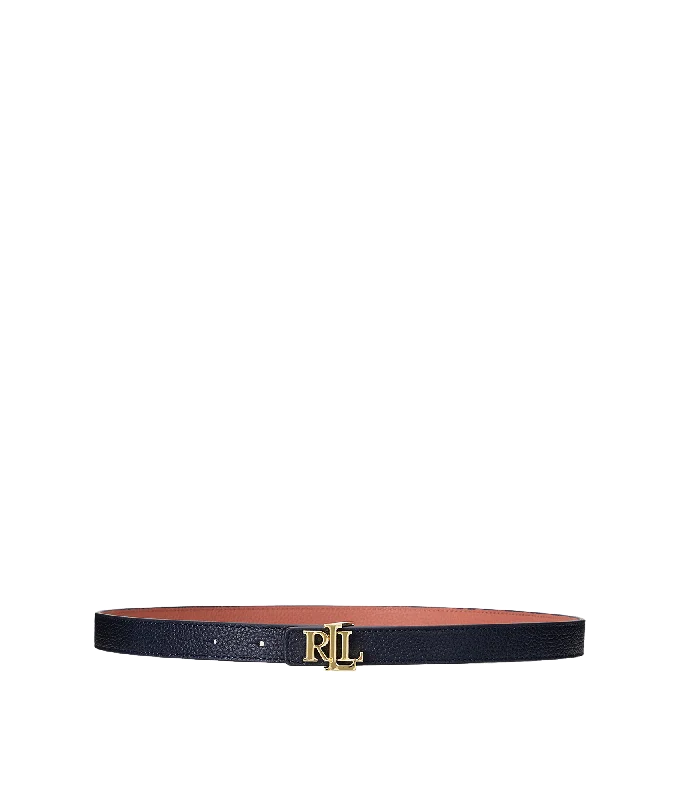 Logo Reversible Leather Skinny Belt - Navy