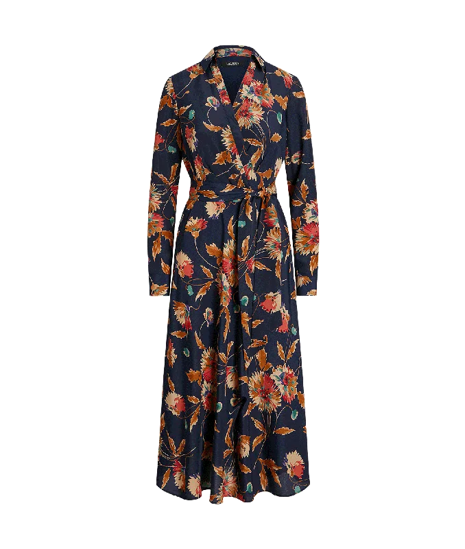 Floral Surplice Crepe Midi Dress - Multi