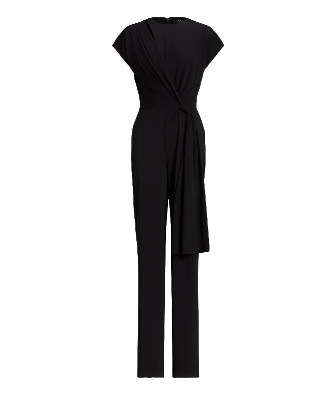 Tie-Front Jersey Wide-Leg Jumpsuit - Black