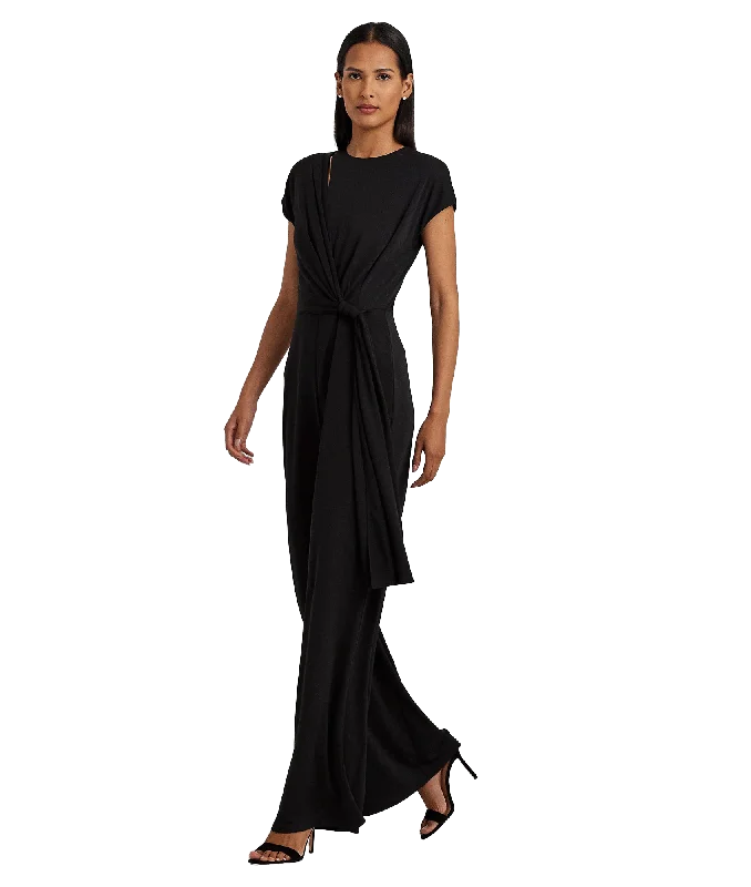 Tie-Front Jersey Wide-Leg Jumpsuit - Black