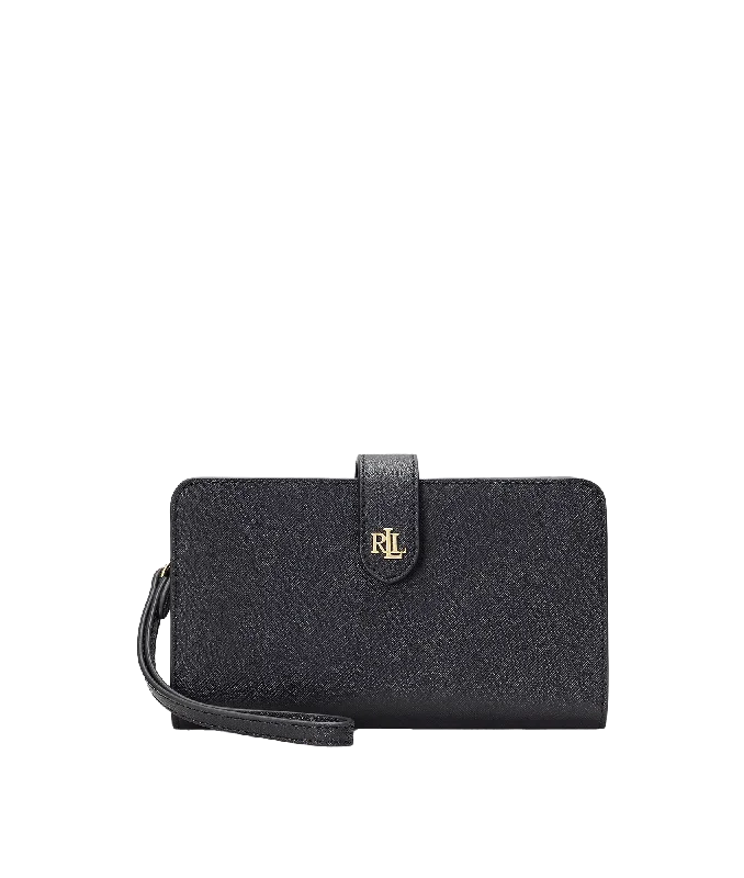 Crosshatch Leather Tech Wristlet - Black