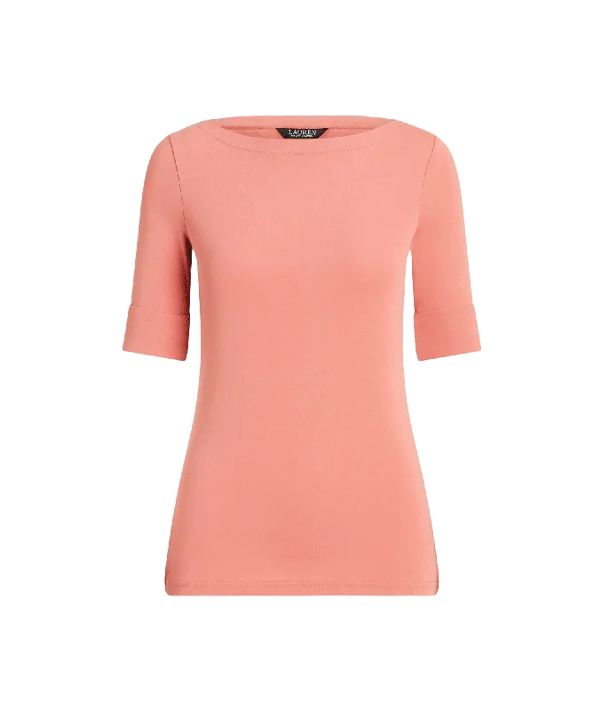 Stretch Cotton Boatneck Tee - Pink