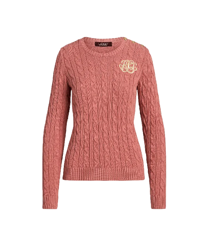 Button-Trim Cable-Knit Cotton Jumper - Pink