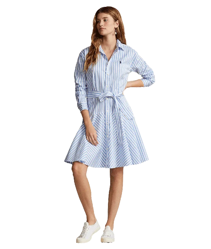 Striped Cotton Panelled Shirtdress - Blue