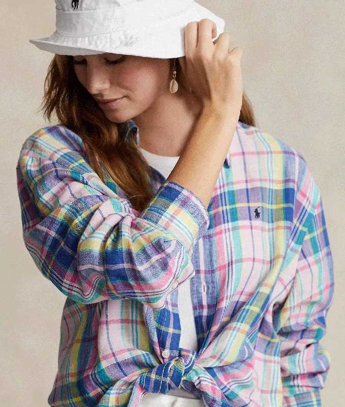 Relaxed Fit Linen Shirt - White/Blue Multi