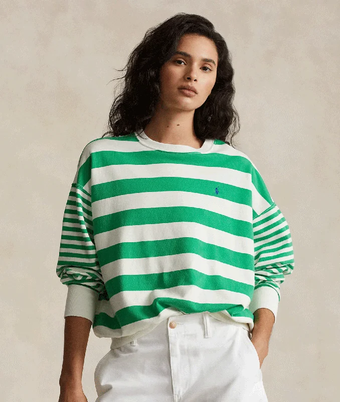 Striped Organic Cotton Terry Sweatshirt - Preppy Green/Deckwash White