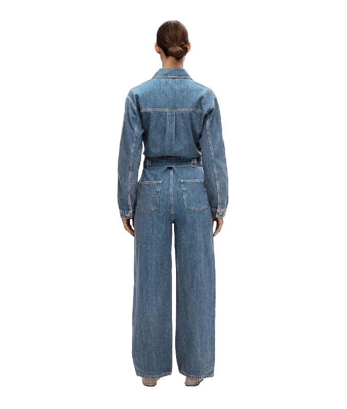 Mid Wash Denim Jumpsuit - Blue