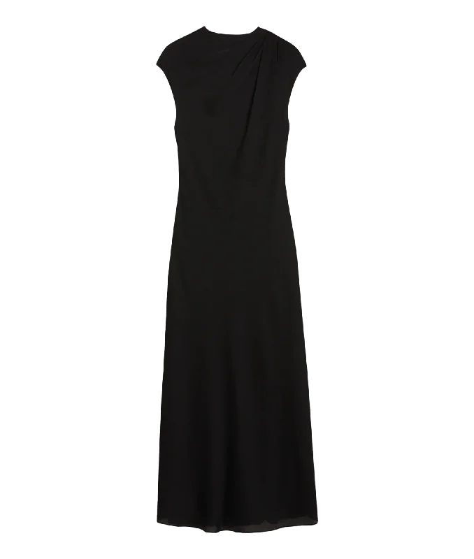 Akane Draped Satin Midaxi Dress - Black