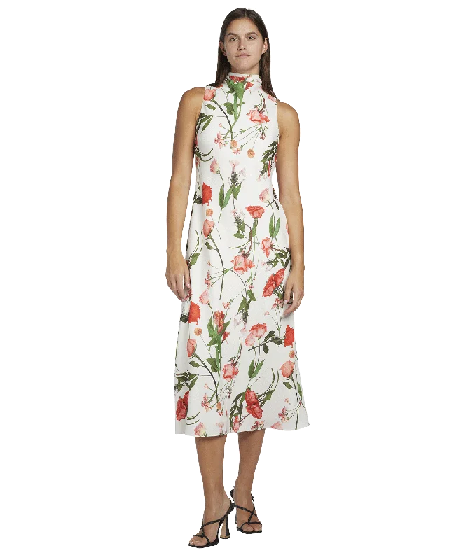 High Neck Floral Midaxi Slip Dress - White