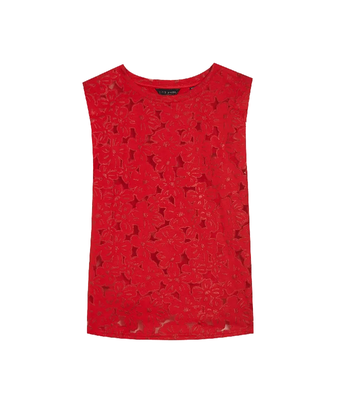 Devoré Floral Boxy Fit Top - Red