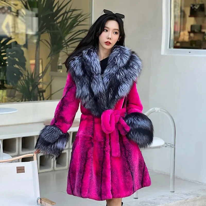 Real Rex Rabbit Fur Coats Fox Lapel Collar