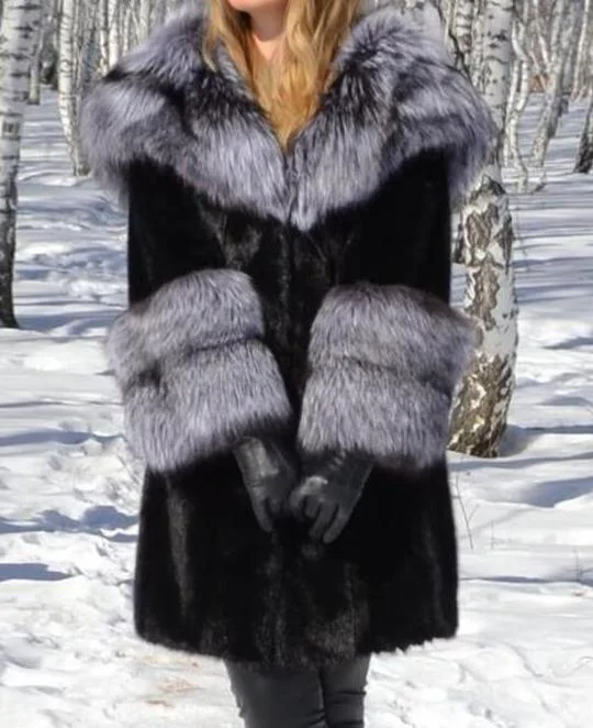 Real Mink Fur Silver Fox Fur Cuffs & Parka