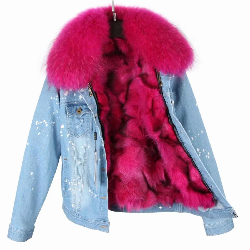 Light Blue Denim Pink Fur / XL