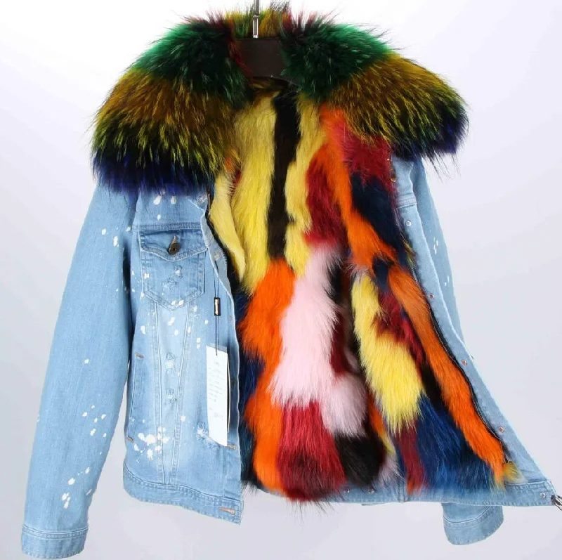 Light Blue Denim Rainbow Fur / S