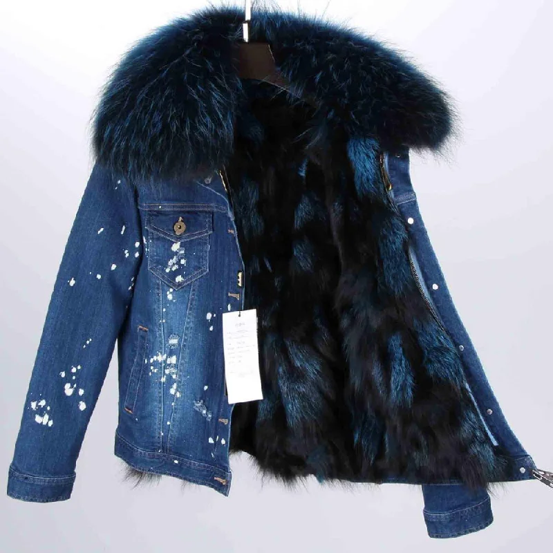 Dark Blue Denim Black & Blue Fur / S