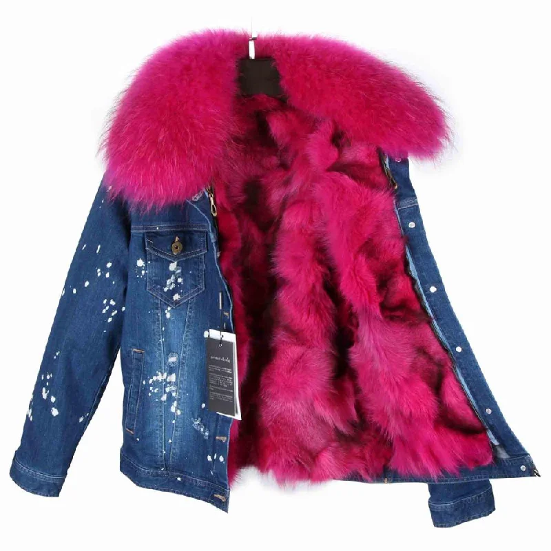 Dark Blue Denim Pink Fur / S